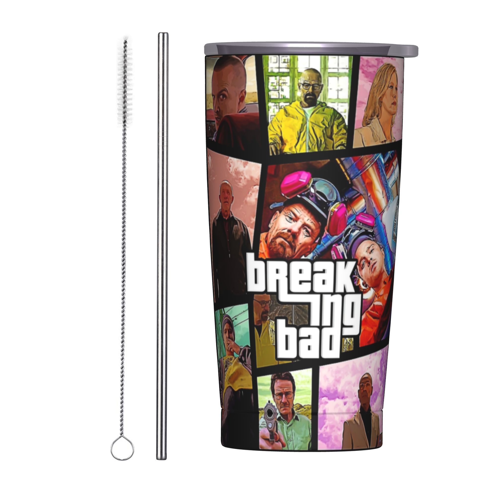 Tumbler 20Oz White - แก้วเก็บความเย็นลายวอลเตอร์ ไวท์ จากเรื่อง Breaking Bad พร้อมหลอดดูด