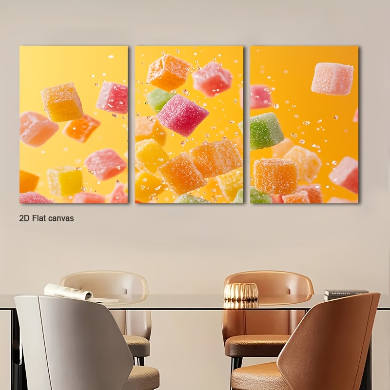 Canvas Wrap Ready - ภาพวาดบนผ้าใบไร้กรอบ 3 ชิ้น ลายกัมมี่ลอยน้ำบนผ้าใบติดกรอบ - ตัวการ์ตูนชิบิสุดน่ารัก