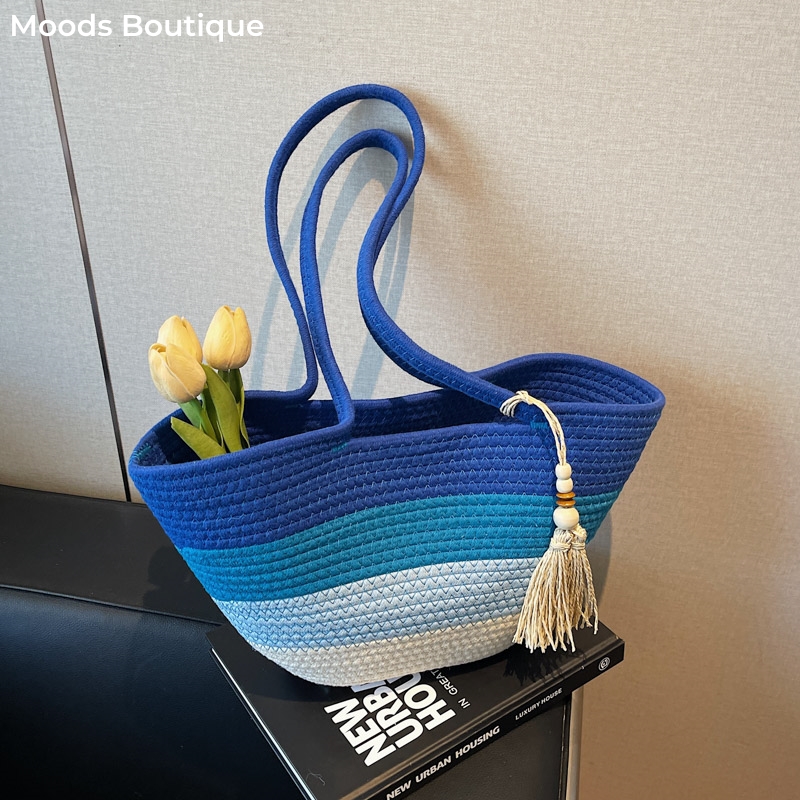 Tote Bag Sublimation - เชือกฝ้ายทอออกแบบไหล่ Tote กระเป๋าผู้หญิงลายความจุขนาดใหญ่ฤดูร้อนชายหาดผู้ซื้อพู่ 2025 กระเป๋าถือหรู