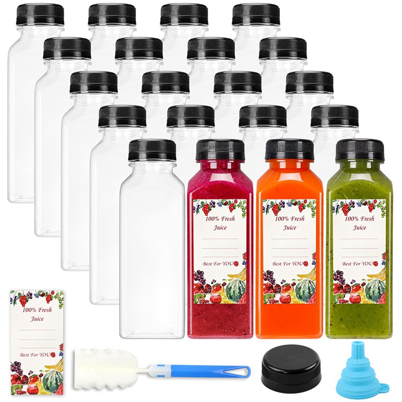 Water Bottle Blank - ขวดน้ำพลาสติกเปล่าพร้อมฝาปิด20ชิ้น12ออนซ์ขวดน้ำที่ใช้ซ้ำได้ภาชนะใสพร้อมฝาปิดสีดำที่ปิดสนิท