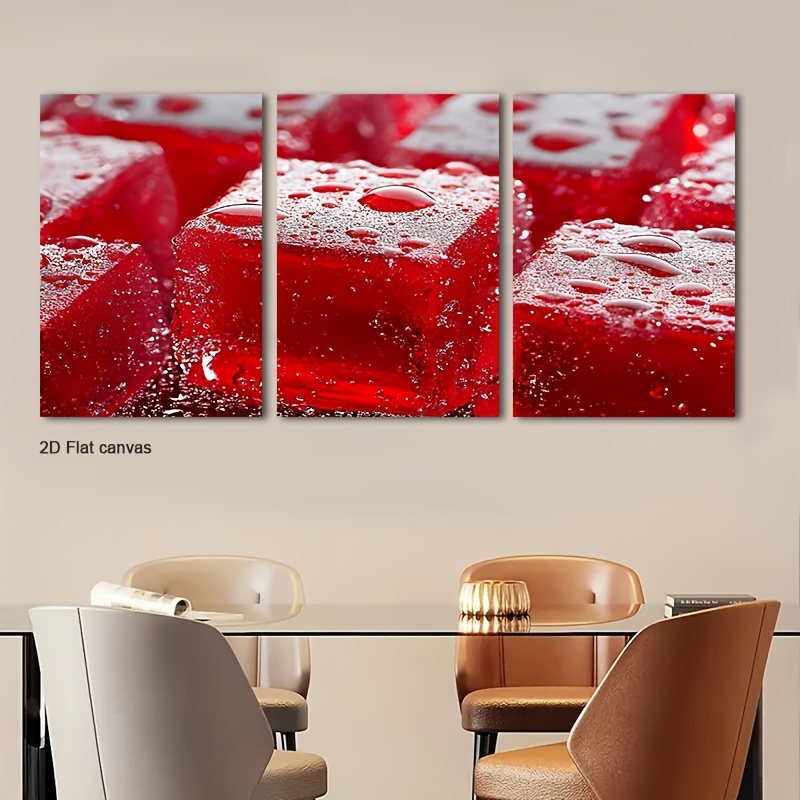 Canvas Wrap Ready - ภาพศิลปะติดผนังรูปทรงลูกบาศก์สีแดงแบบมีกรอบ 3 ชิ้น - ผ้าแคนวาสเงางาม, ศิลปะลูกบาศก์แบบนามธรรมสมัยใหม่,